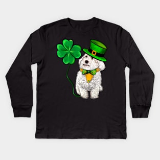 Clover Malarkey Funny Cavapoo puppy dog in hat and tie with Shamrocks - green 4 leaf clovers shamrock. Shenanigans The best Irish gift ideas 2024 Kids Long Sleeve T-Shirt